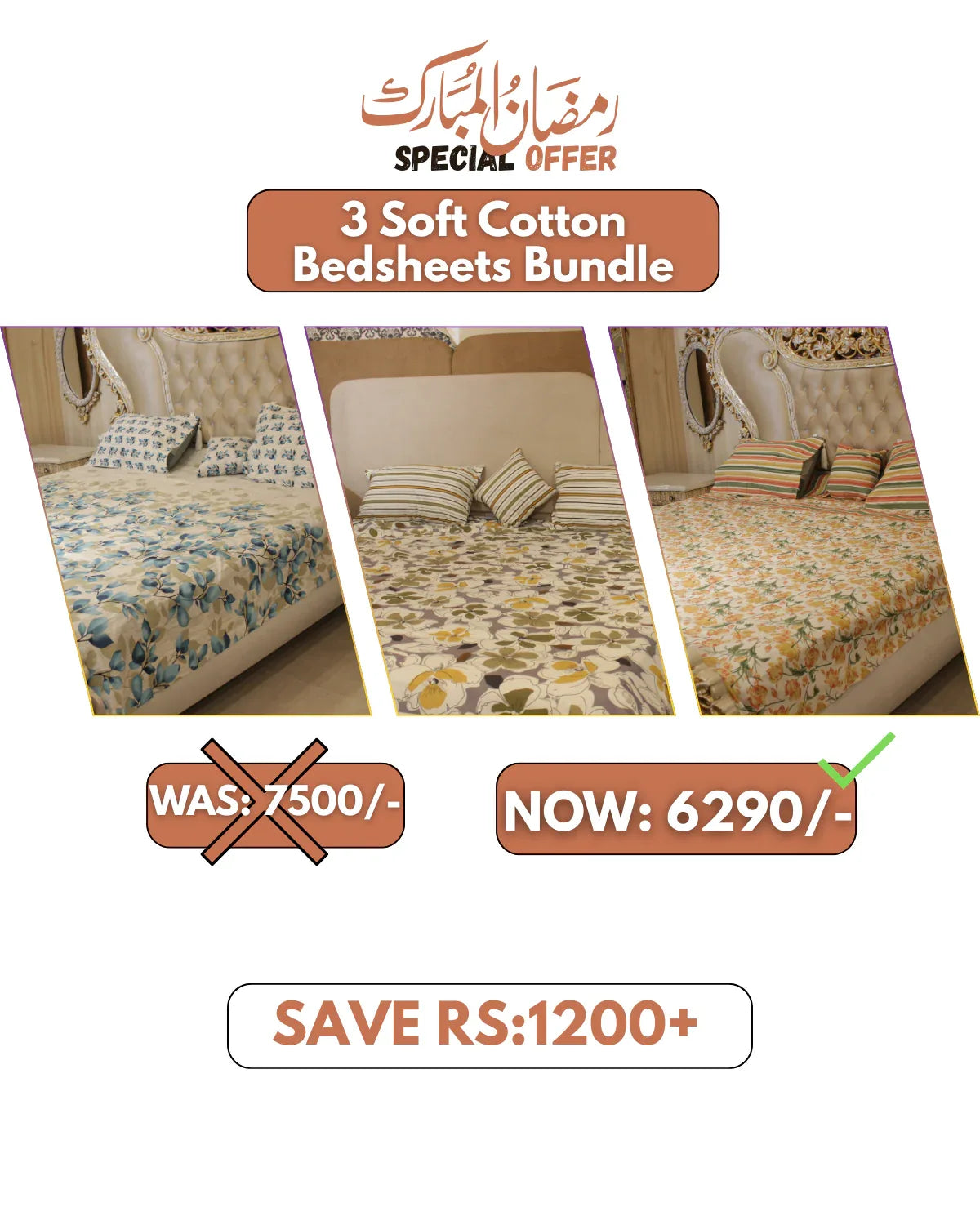 Pack of 3 Premium Soft Cotton Bedsheets - Aliza Bedding